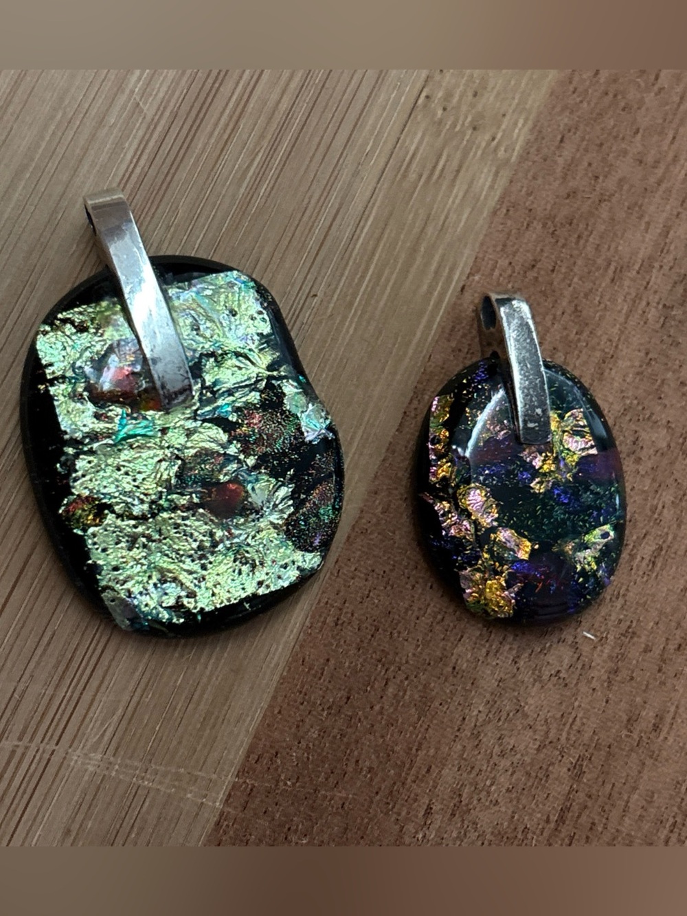 Dichroic Glass Pendants Glass Lot Of 2 Multicolored Sterling Marked 925 Jewelry